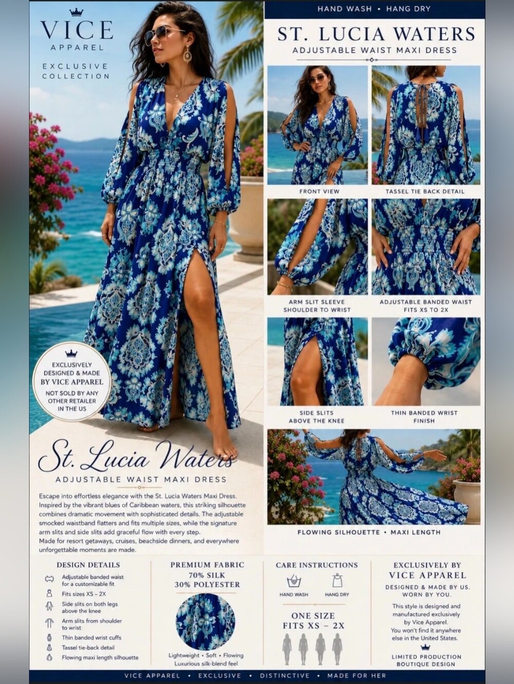 St. Lucia Waters Adjustable Waist Maxi Dress - Blue Floral